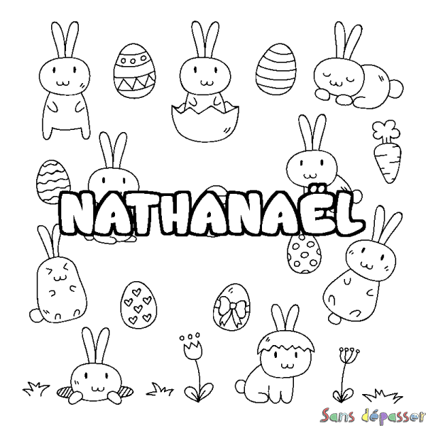 Coloriage pr&eacute;nom NATHANA&Euml;L - d&eacute;cor Paques