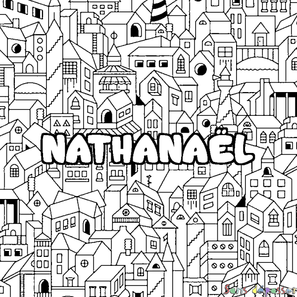 Coloriage prénom NATHANA&Euml;L - d&eacute;cor Ville