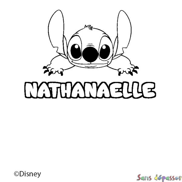 Coloriage pr&eacute;nom NATHANAELLE - d&eacute;cor Stitch