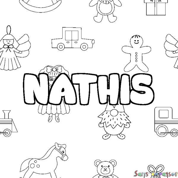 Coloriage prénom NATHIS - d&eacute;cor Jouets