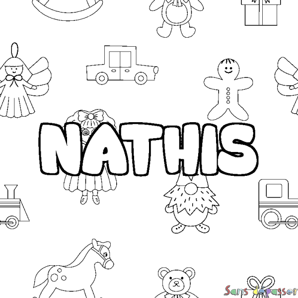 Coloriage pr&eacute;nom NATHIS - d&eacute;cor Jouets