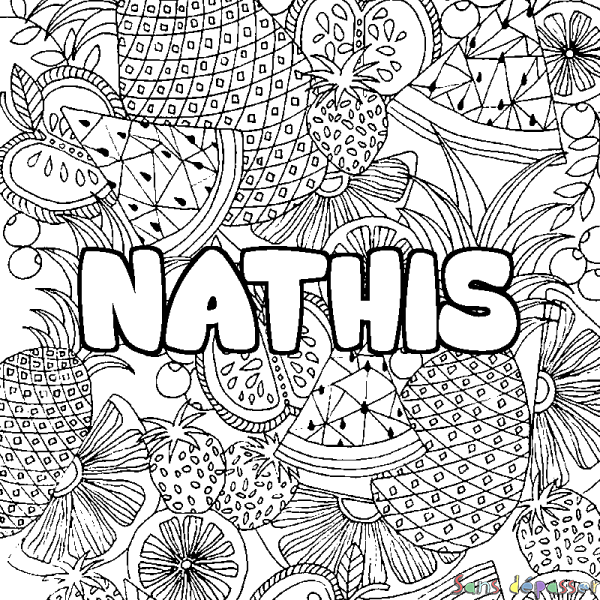 Coloriage pr&eacute;nom NATHIS - d&eacute;cor Mandala fruits