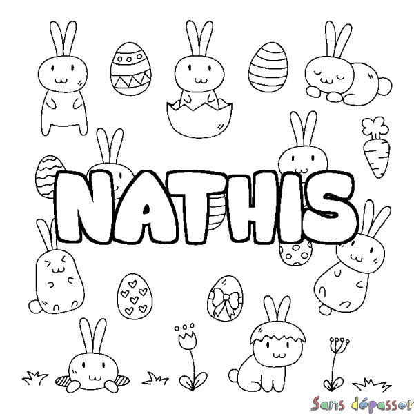 Coloriage prénom NATHIS - d&eacute;cor Paques