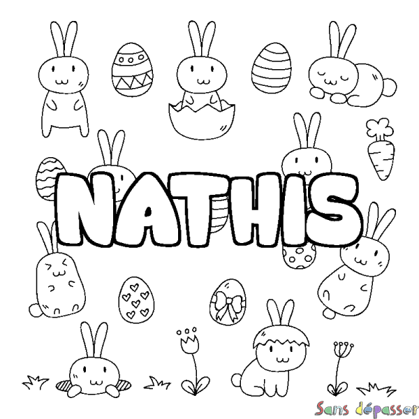 Coloriage pr&eacute;nom NATHIS - d&eacute;cor Paques