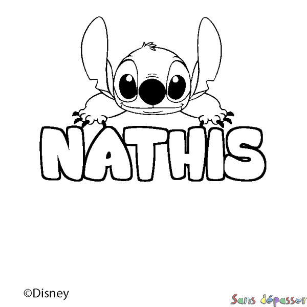 Coloriage pr&eacute;nom NATHIS - d&eacute;cor Stitch