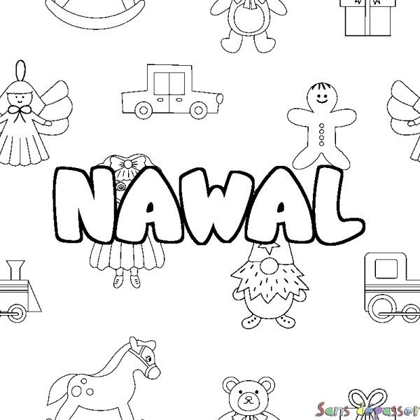Coloriage prénom NAWAL - d&eacute;cor Jouets