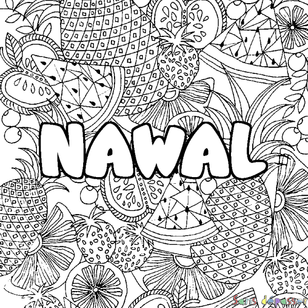 Coloriage prénom NAWAL - d&eacute;cor Mandala fruits