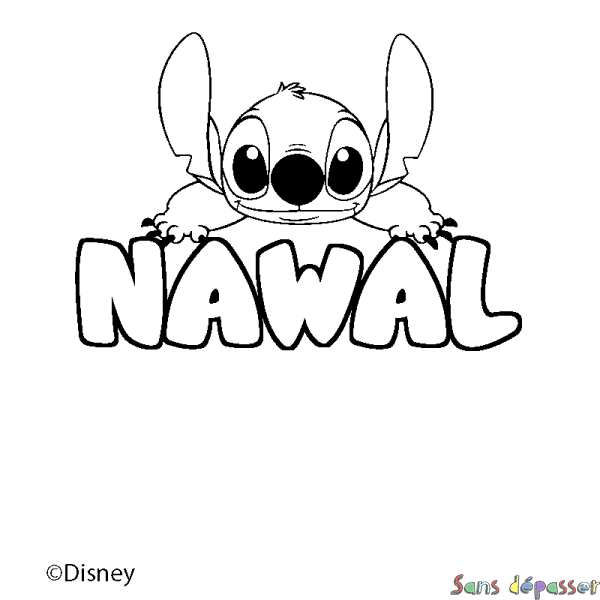 Coloriage pr&eacute;nom NAWAL - d&eacute;cor Stitch