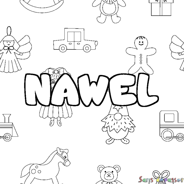 Coloriage prénom NAWEL - d&eacute;cor Jouets