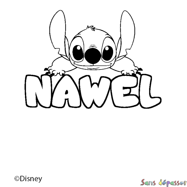 Coloriage pr&eacute;nom NAWEL - d&eacute;cor Stitch