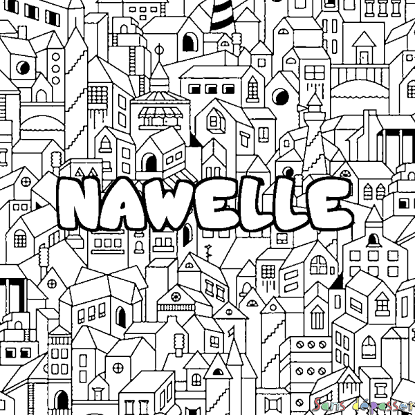 Coloriage prénom NAWELLE - d&eacute;cor Ville