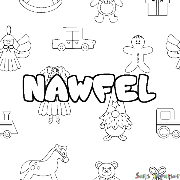 Coloriage prénom NAWFEL - d&eacute;cor Jouets