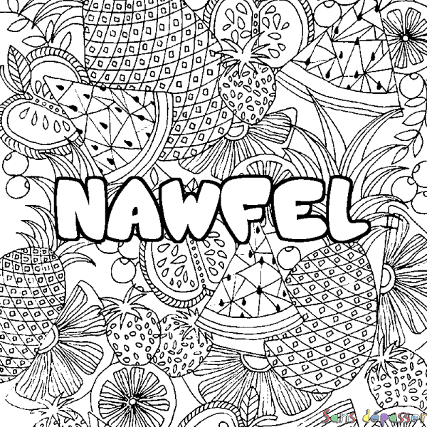 Coloriage prénom NAWFEL - d&eacute;cor Mandala fruits