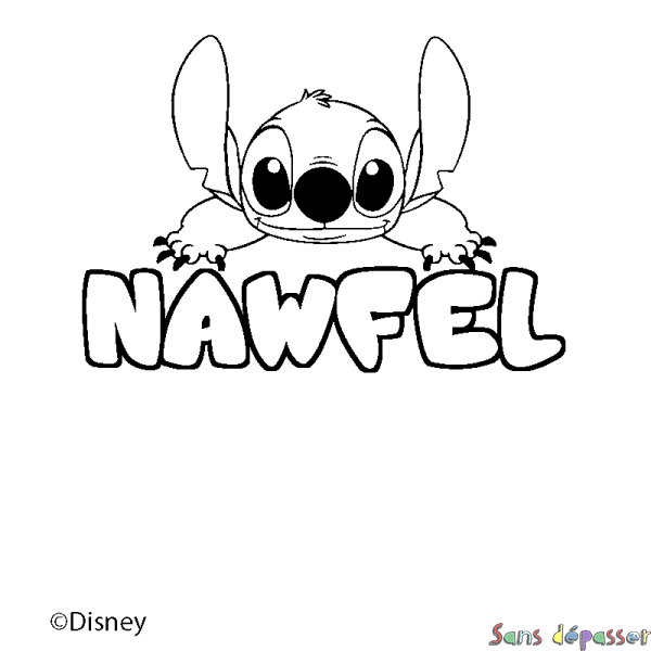 Coloriage pr&eacute;nom NAWFEL - d&eacute;cor Stitch