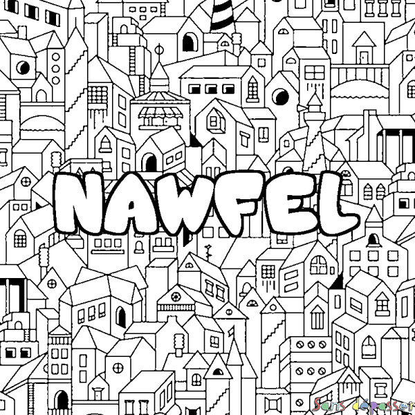 Coloriage prénom NAWFEL - d&eacute;cor Ville