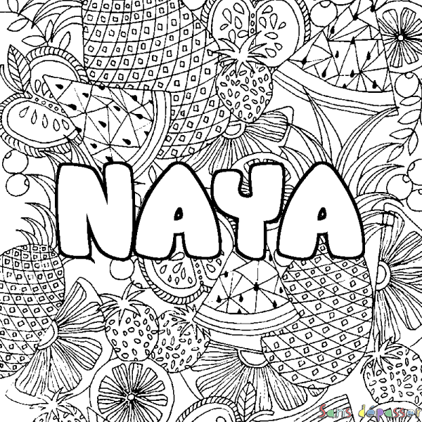 Coloriage prénom NAYA - d&eacute;cor Mandala fruits
