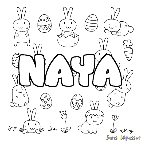 Coloriage pr&eacute;nom NAYA - d&eacute;cor Paques