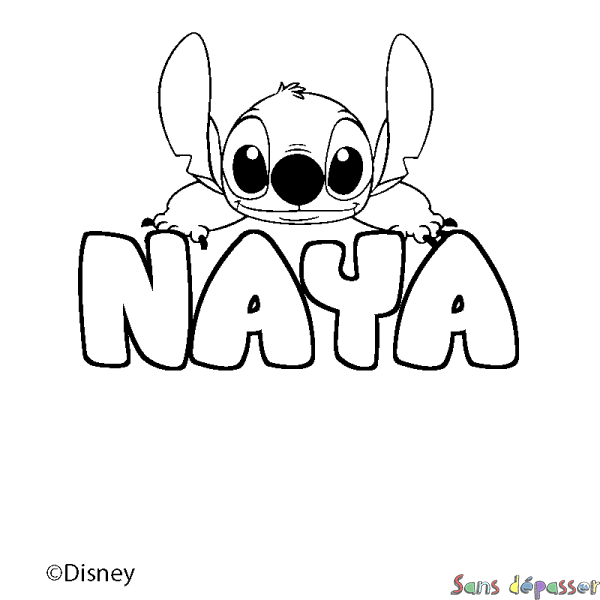 Coloriage pr&eacute;nom NAYA - d&eacute;cor Stitch