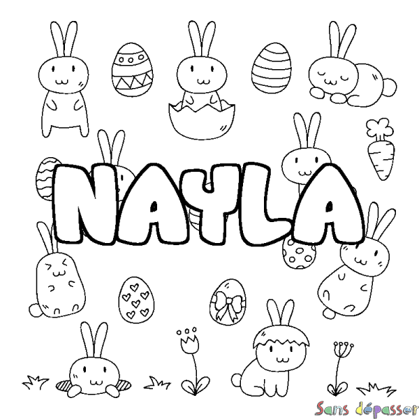 Coloriage pr&eacute;nom NAYLA - d&eacute;cor Paques