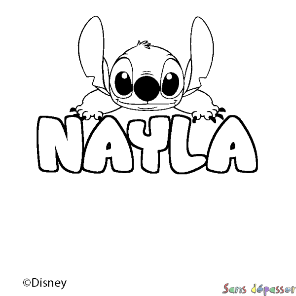 Coloriage pr&eacute;nom NAYLA - d&eacute;cor Stitch