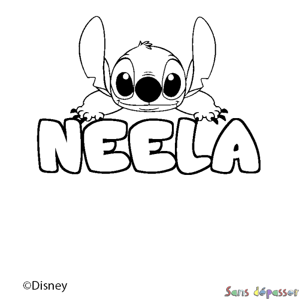Coloriage pr&eacute;nom NEELA - d&eacute;cor Stitch