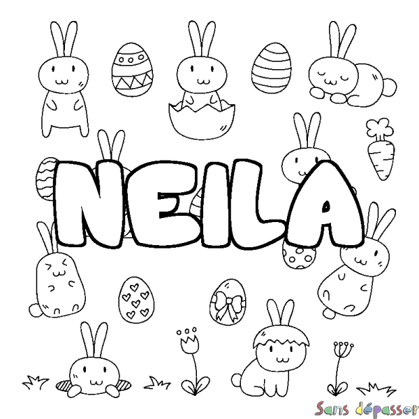 Coloriage pr&eacute;nom NEILA - d&eacute;cor Paques