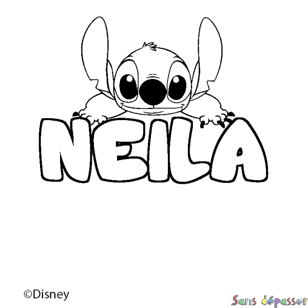Coloriage pr&eacute;nom NEILA - d&eacute;cor Stitch