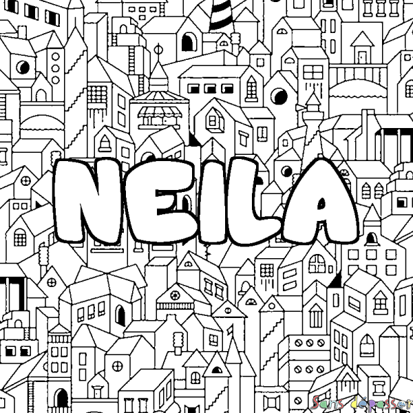 Coloriage prénom NEILA - d&eacute;cor Ville