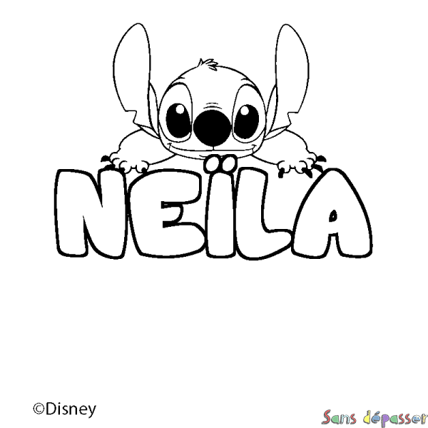 Coloriage pr&eacute;nom NE&Iuml;LA - d&eacute;cor Stitch