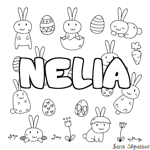 Coloriage pr&eacute;nom NELIA - d&eacute;cor Paques