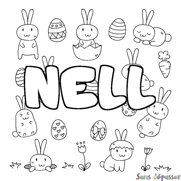 Coloriage pr&eacute;nom NELL - d&eacute;cor Paques