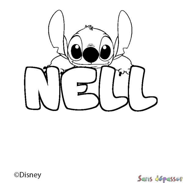 Coloriage pr&eacute;nom NELL - d&eacute;cor Stitch