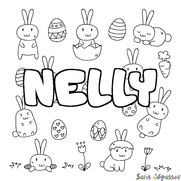 Coloriage pr&eacute;nom NELLY - d&eacute;cor Paques