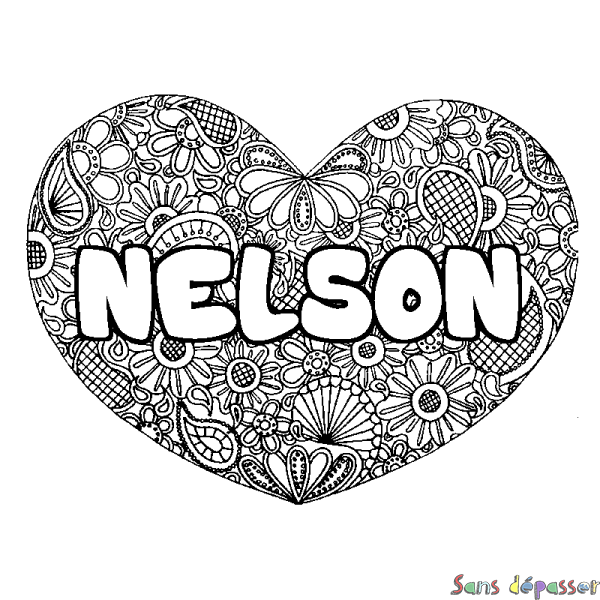 Coloriage prénom NELSON - d&eacute;cor Mandala coeur