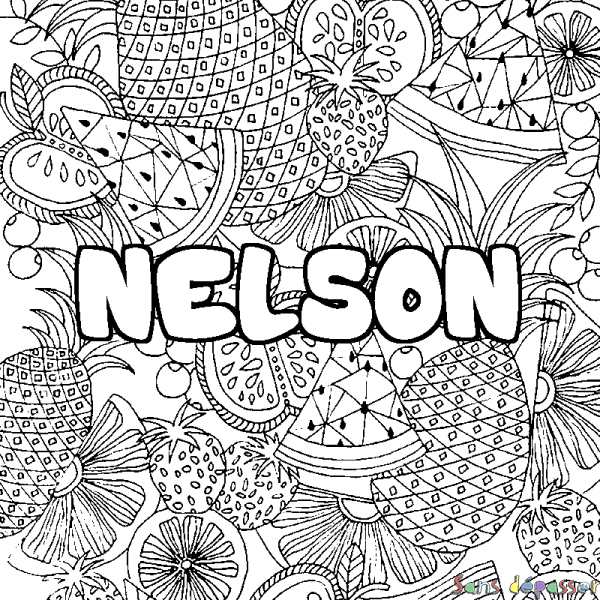 Coloriage pr&eacute;nom NELSON - d&eacute;cor Mandala fruits