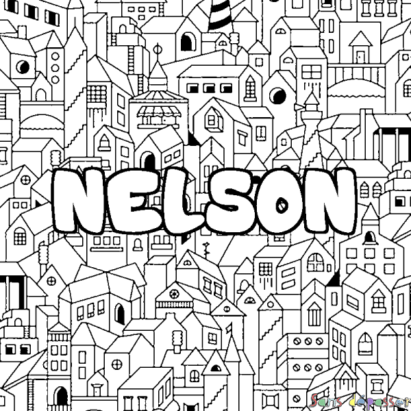 Coloriage prénom NELSON - d&eacute;cor Ville