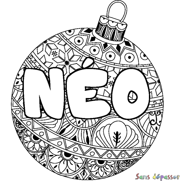 Coloriage pr&eacute;nom N&Eacute;O - d&eacute;cor Boule de No&euml;l