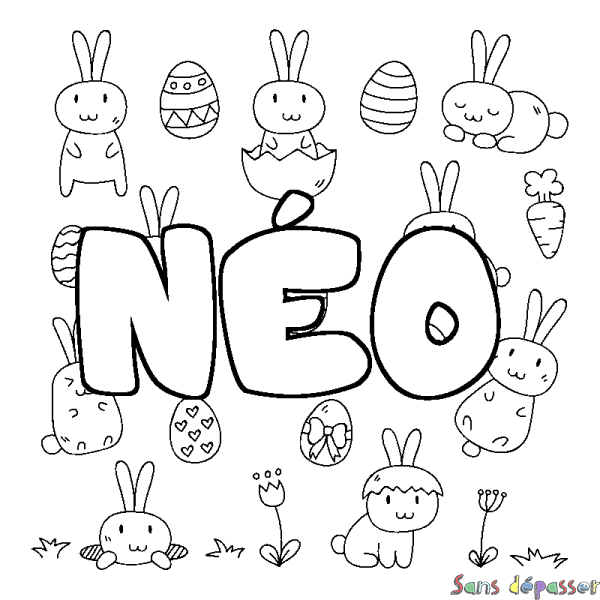 Coloriage pr&eacute;nom N&Eacute;O - d&eacute;cor Paques