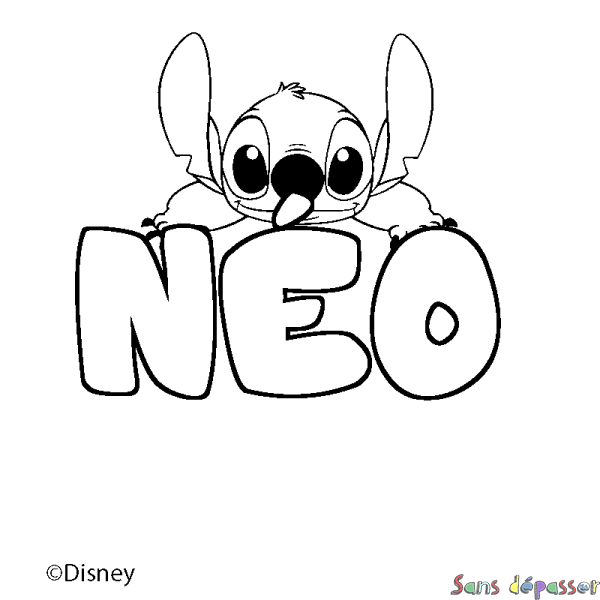 Coloriage pr&eacute;nom N&Eacute;O - d&eacute;cor Stitch