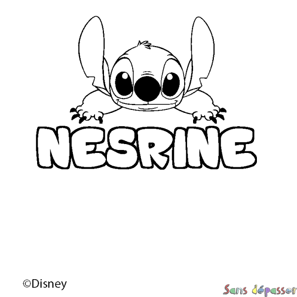 Coloriage pr&eacute;nom NESRINE - d&eacute;cor Stitch