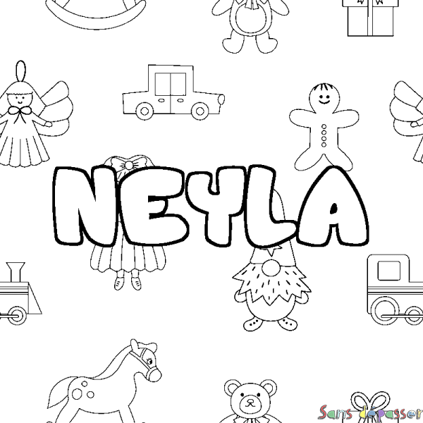 Coloriage pr&eacute;nom NEYLA - d&eacute;cor Jouets