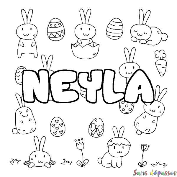 Coloriage pr&eacute;nom NEYLA - d&eacute;cor Paques