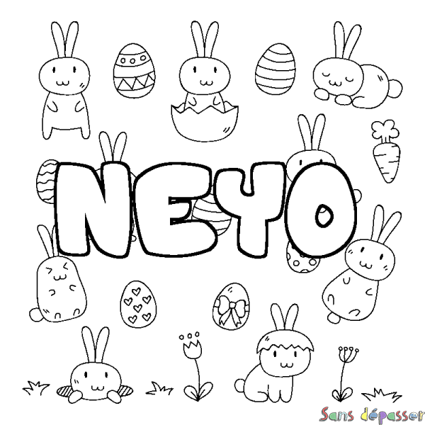Coloriage pr&eacute;nom NEYO - d&eacute;cor Paques