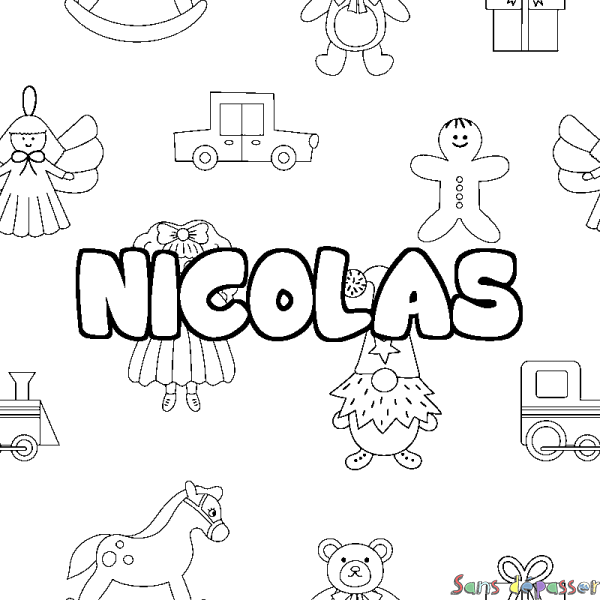 Coloriage prénom NICOLAS - d&eacute;cor Jouets