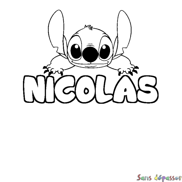 Coloriage prénom NICOLAS - d&eacute;cor Stitch
