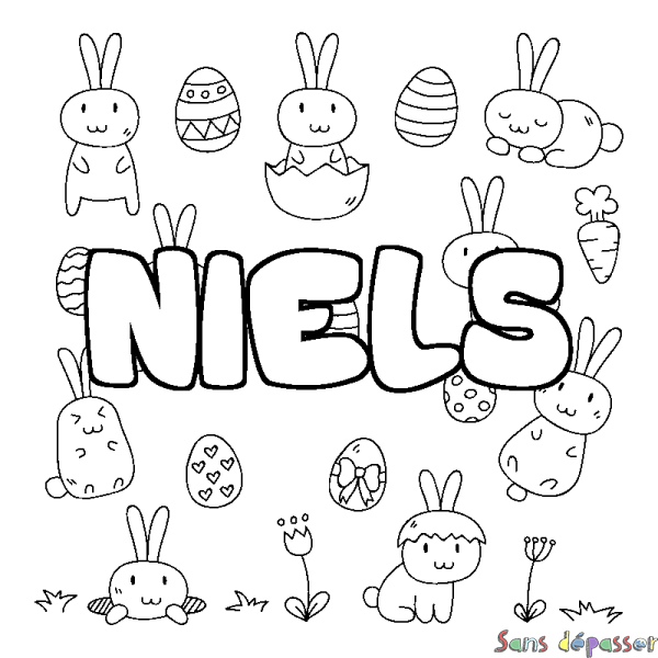 Coloriage pr&eacute;nom NIELS - d&eacute;cor Paques