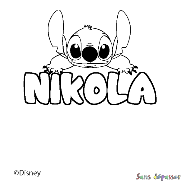 Coloriage pr&eacute;nom NIKOLA - d&eacute;cor Stitch