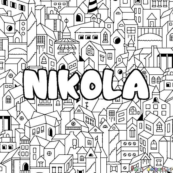 Coloriage prénom NIKOLA - d&eacute;cor Ville