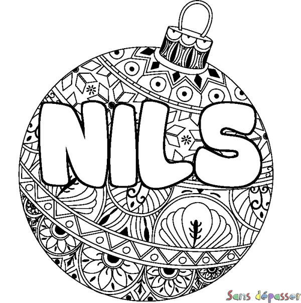 Coloriage pr&eacute;nom NILS - d&eacute;cor Boule de No&euml;l
