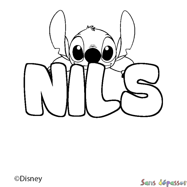 Coloriage pr&eacute;nom NILS - d&eacute;cor Stitch